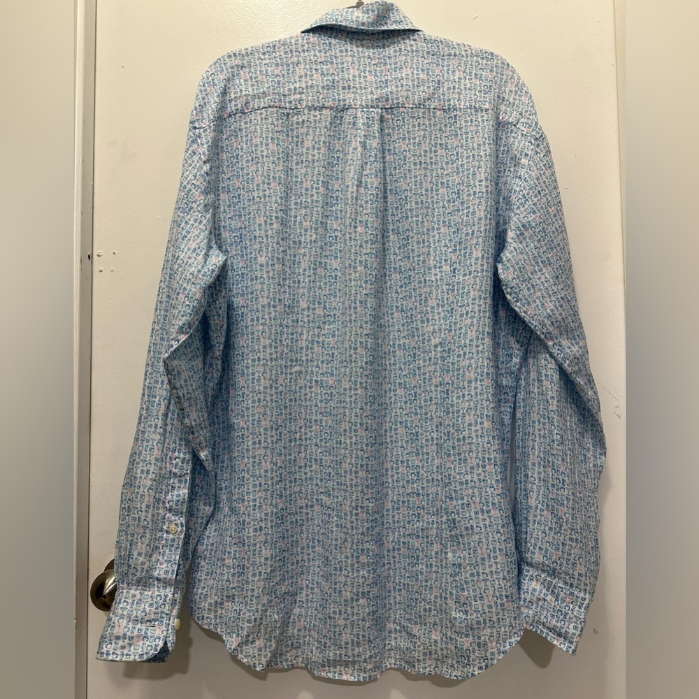 Peter Millar Cocktail Print 100% Linen Casual Button Down Shirt Sz L - Picture 6 of 7